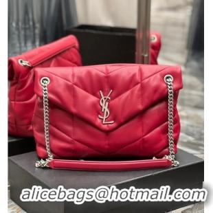 Yves Saint Laurent PUFFER SMALL CHAIN BAG IN QUILTED LAMBSKIN Y577475 Red