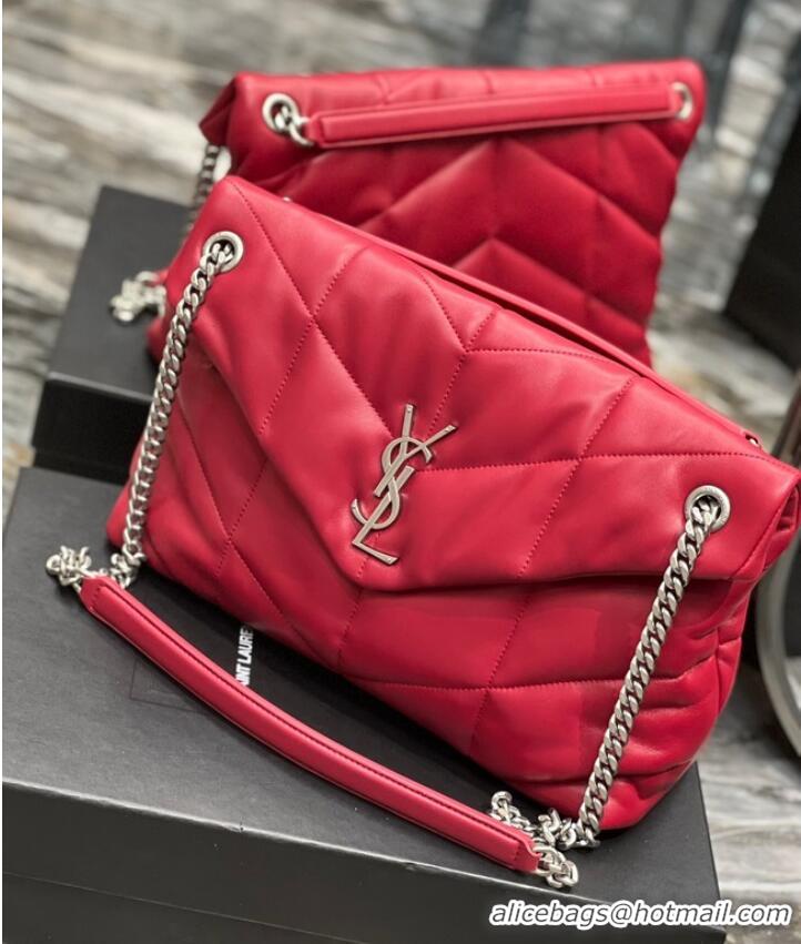 Yves Saint Laurent PUFFER SMALL CHAIN BAG IN QUILTED LAMBSKIN Y577475 Red