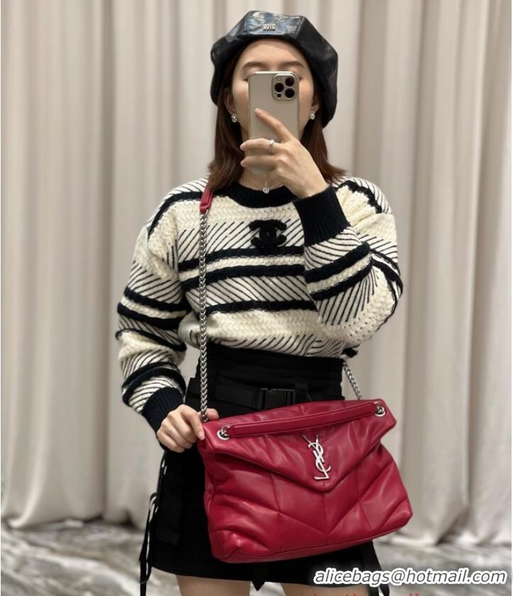 Yves Saint Laurent PUFFER SMALL CHAIN BAG IN QUILTED LAMBSKIN Y577475 Red