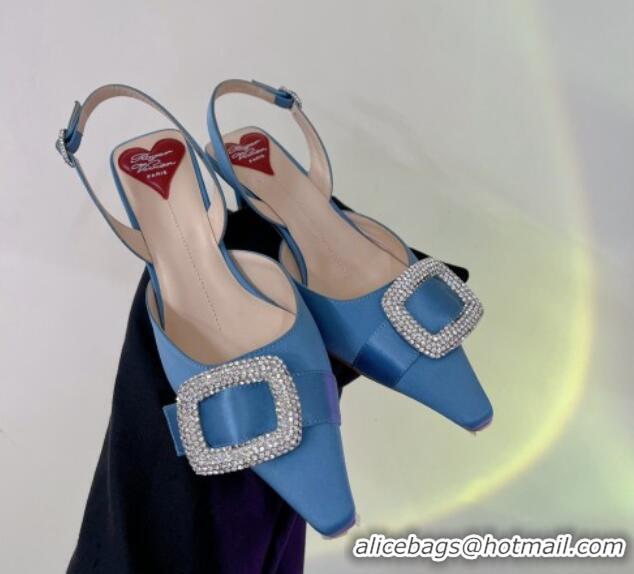 Pretty Style Roger Vivier Dorsay Slingback Strass Buckle Pumps 6cm in Satin Blue 105027