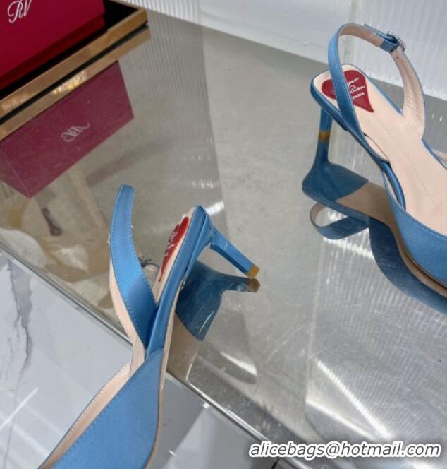 Pretty Style Roger Vivier Dorsay Slingback Strass Buckle Pumps 6cm in Satin Blue 105027