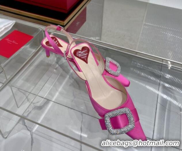 Good Looking Roger Vivier Dorsay Slingback Strass Buckle Pumps 6cm in Satin Pink 105028