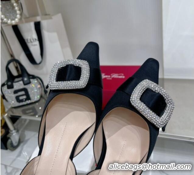 Best Product Roger Vivier Dorsay Slingback Strass Buckle Pumps 6cm in Satin Black 105030