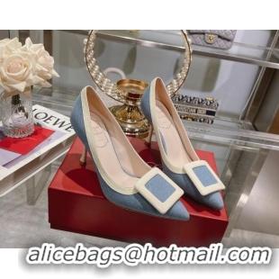 Luxury Roger Vivier Viv’ In The City Pumps 8.5cm in Light Blue Denim 105031