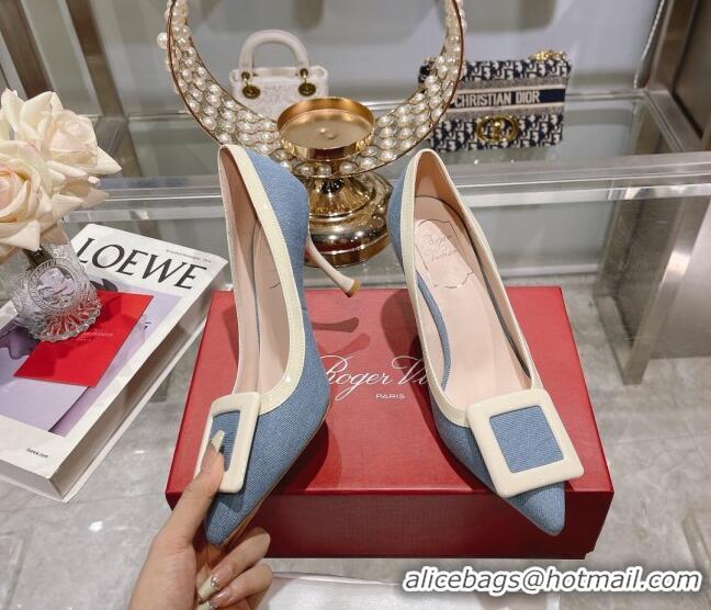 Luxury Roger Vivier Viv’ In The City Pumps 8.5cm in Light Blue Denim 105031