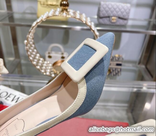 Luxury Roger Vivier Viv’ In The City Pumps 8.5cm in Light Blue Denim 105031