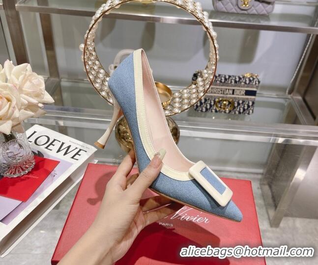 Luxury Roger Vivier Viv’ In The City Pumps 8.5cm in Light Blue Denim 105031