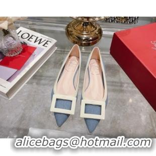 Good Quality Roger Vivier Gommettine Buckle Ballerinas Flat in Light Blue Denim 105032