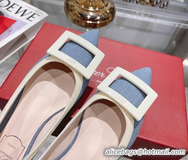 Good Quality Roger Vivier Gommettine Buckle Ballerinas Flat in Light Blue Denim 105032