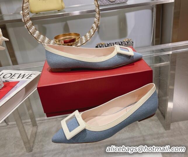 Good Quality Roger Vivier Gommettine Buckle Ballerinas Flat in Light Blue Denim 105032