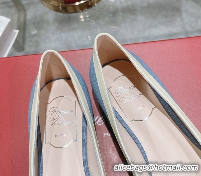 Good Quality Roger Vivier Gommettine Buckle Ballerinas Flat in Light Blue Denim 105032