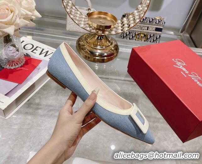 Good Quality Roger Vivier Gommettine Buckle Ballerinas Flat in Light Blue Denim 105032