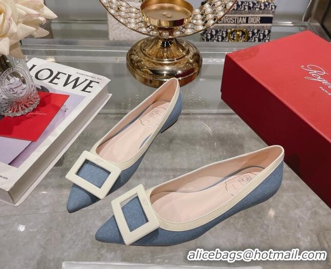 Good Quality Roger Vivier Gommettine Buckle Ballerinas Flat in Light Blue Denim 105032