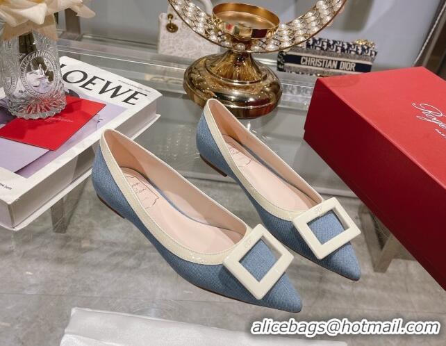 Good Quality Roger Vivier Gommettine Buckle Ballerinas Flat in Light Blue Denim 105032