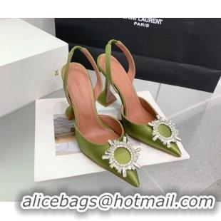 Grade Amina Muaddi Begum Embellished Slingback Pumps 9.5 cm in Silk and Crystals Green 214070