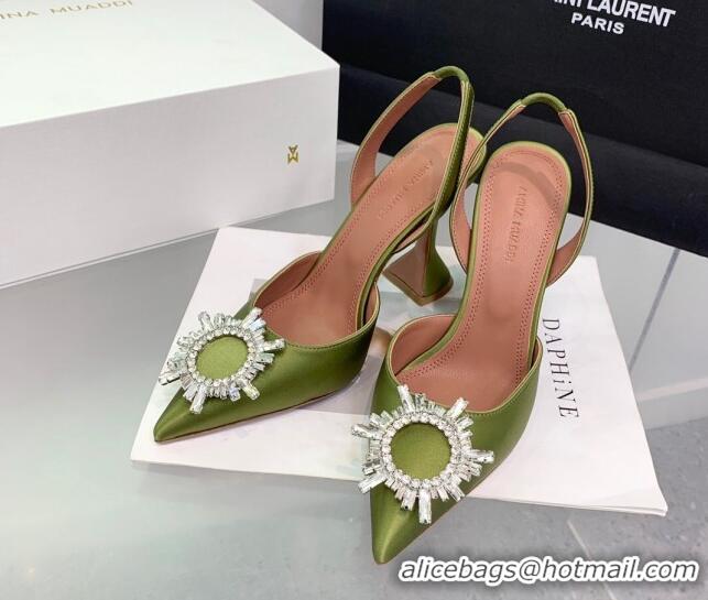 Grade Amina Muaddi Begum Embellished Slingback Pumps 9.5 cm in Silk and Crystals Green 214070