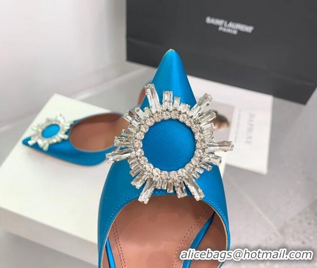 Low Cost Amina Muaddi Begum Embellished Slingback Pumps 9.5 cm in Silk and Crystals Light Blue 214071