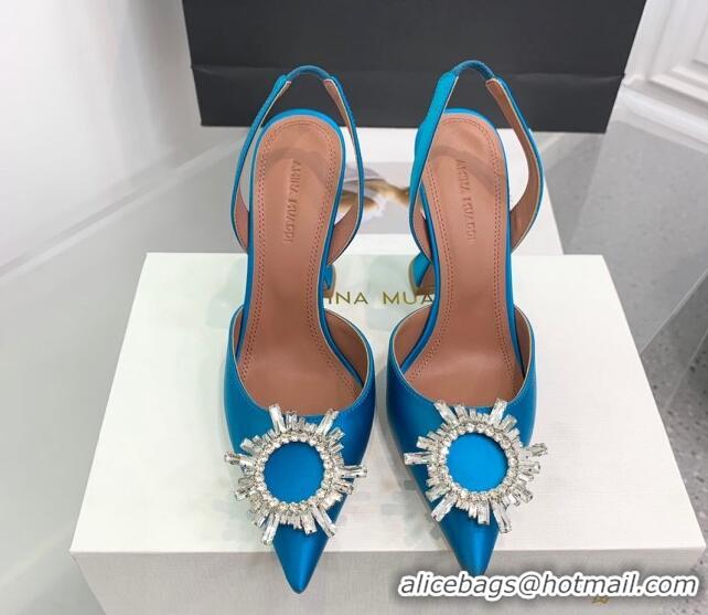 Low Cost Amina Muaddi Begum Embellished Slingback Pumps 9.5 cm in Silk and Crystals Light Blue 214071