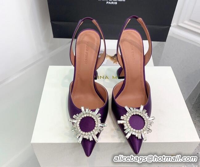 Trendy Design Amina Muaddi Begum Embellished Slingback Pumps 9.5 cm in Silk and Crystals Purple 1214072