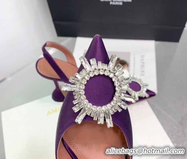 Trendy Design Amina Muaddi Begum Embellished Slingback Pumps 9.5 cm in Silk and Crystals Purple 1214072