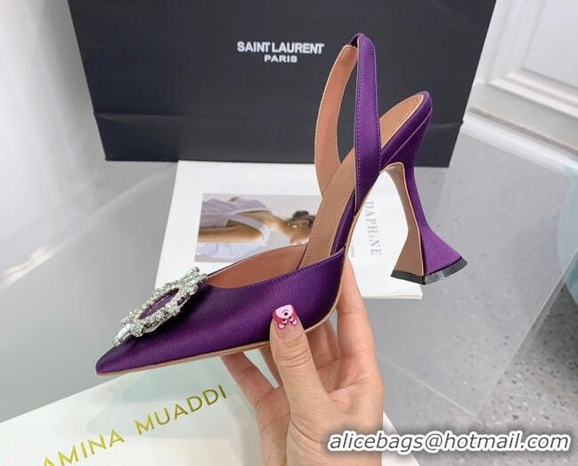 Trendy Design Amina Muaddi Begum Embellished Slingback Pumps 9.5 cm in Silk and Crystals Purple 1214072