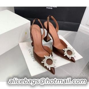 Cheap Price Amina Muaddi Begum Embellished Slingback Pumps 9.5 cm in Silk and Crystals Brown 214073