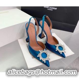 Most Popular Amina Muaddi Begum Embellished Slingback Pumps 9.5 cm in Silk and Crystals Dark Blue 214074