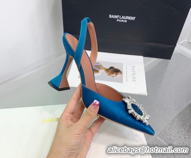 Most Popular Amina Muaddi Begum Embellished Slingback Pumps 9.5 cm in Silk and Crystals Dark Blue 214074