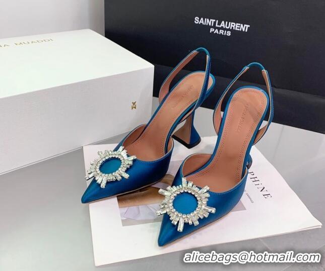 Most Popular Amina Muaddi Begum Embellished Slingback Pumps 9.5 cm in Silk and Crystals Dark Blue 214074