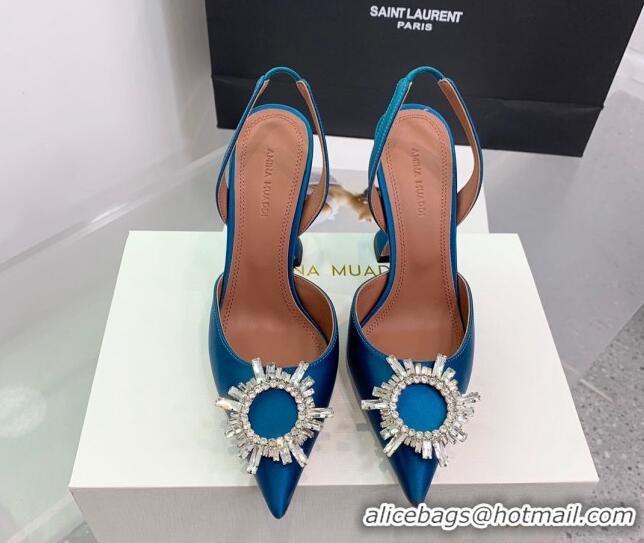 Most Popular Amina Muaddi Begum Embellished Slingback Pumps 9.5 cm in Silk and Crystals Dark Blue 214074