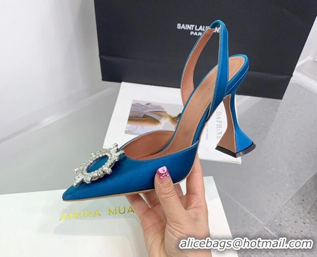 Most Popular Amina Muaddi Begum Embellished Slingback Pumps 9.5 cm in Silk and Crystals Dark Blue 214074