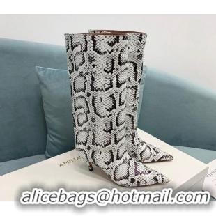 Grade Quality Amina Muaddi Fiona Medium Boots 6.5cm in Snakeskin Print Leather Grey 214075