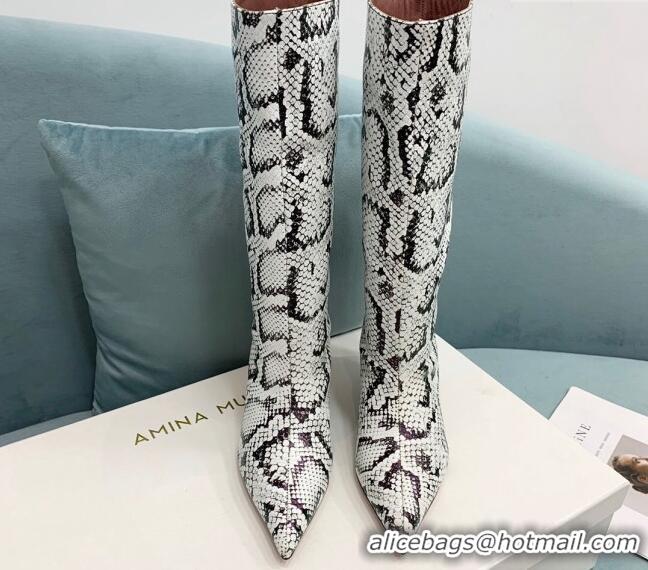 Grade Quality Amina Muaddi Fiona Medium Boots 6.5cm in Snakeskin Print Leather Grey 214075