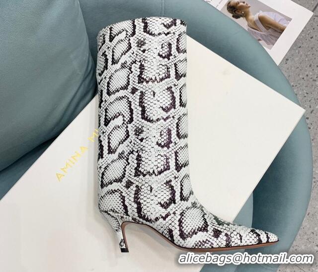 Grade Quality Amina Muaddi Fiona Medium Boots 6.5cm in Snakeskin Print Leather Grey 214075