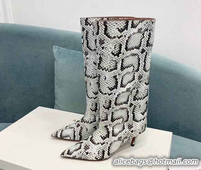 Grade Quality Amina Muaddi Fiona Medium Boots 6.5cm in Snakeskin Print Leather Grey 214075