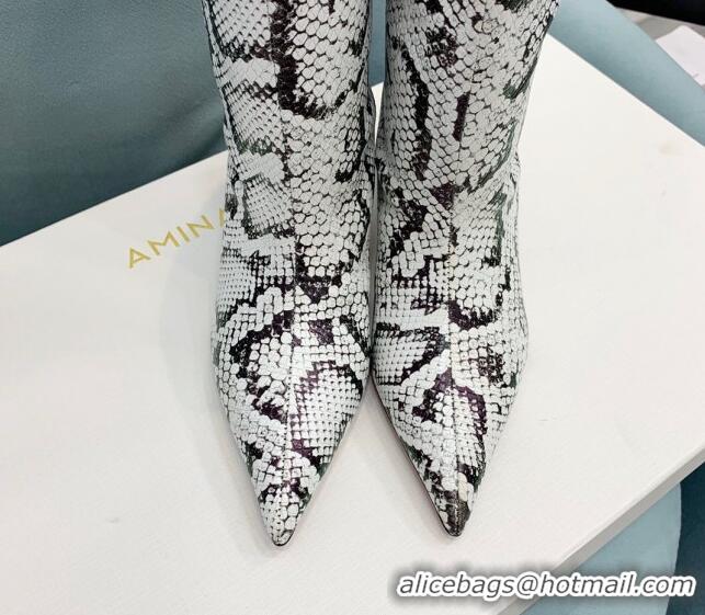 Grade Quality Amina Muaddi Fiona Medium Boots 6.5cm in Snakeskin Print Leather Grey 214075