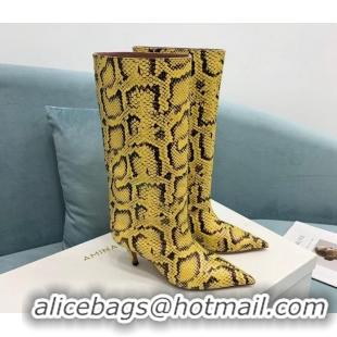 Best Price Amina Muaddi Fiona Medium Boots 6.5cm in Snakeskin Print Leather Yellow 214076