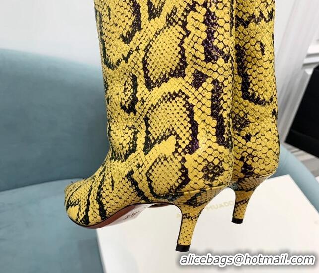 Best Price Amina Muaddi Fiona Medium Boots 6.5cm in Snakeskin Print Leather Yellow 214076