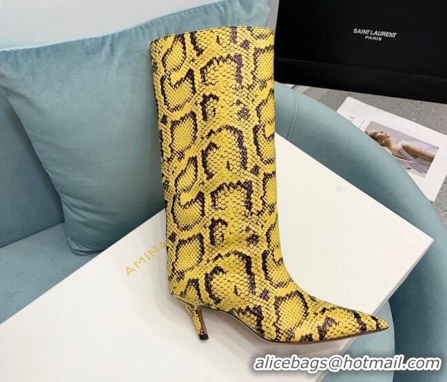 Best Price Amina Muaddi Fiona Medium Boots 6.5cm in Snakeskin Print Leather Yellow 214076