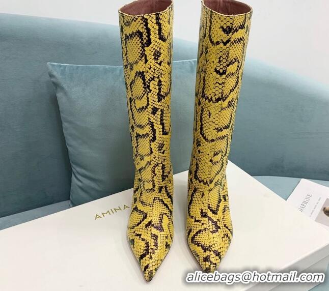 Best Price Amina Muaddi Fiona Medium Boots 6.5cm in Snakeskin Print Leather Yellow 214076