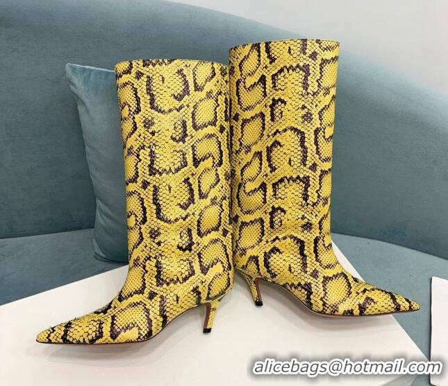 Best Price Amina Muaddi Fiona Medium Boots 6.5cm in Snakeskin Print Leather Yellow 214076