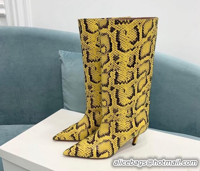 Best Price Amina Muaddi Fiona Medium Boots 6.5cm in Snakeskin Print Leather Yellow 214076