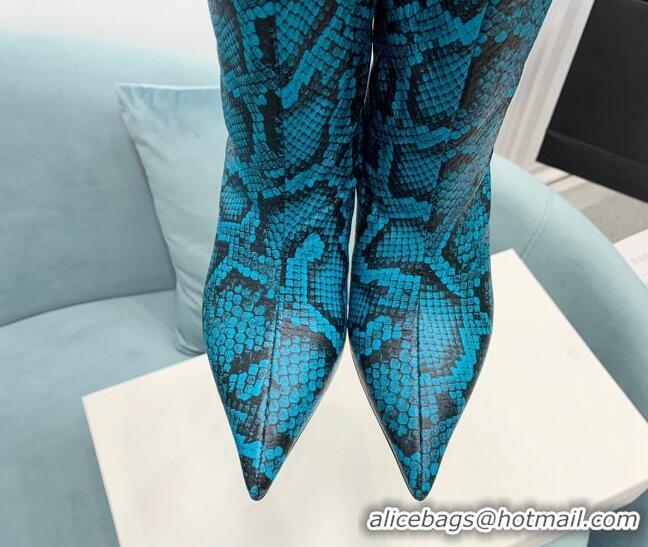 Top Grade Amina Muaddi Fiona Medium Boots 6.5cm in Snakeskin Print Leather Blue 214077