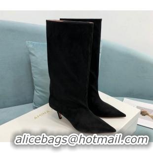 Low Cost Amina Muaddi Fiona Medium Boots 6.5cm in Suede Black 214078