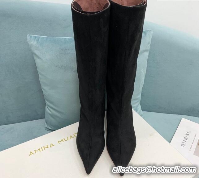 Low Cost Amina Muaddi Fiona Medium Boots 6.5cm in Suede Black 214078