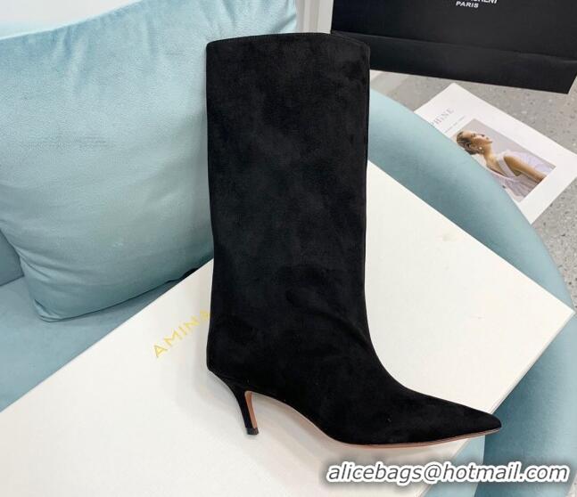 Low Cost Amina Muaddi Fiona Medium Boots 6.5cm in Suede Black 214078