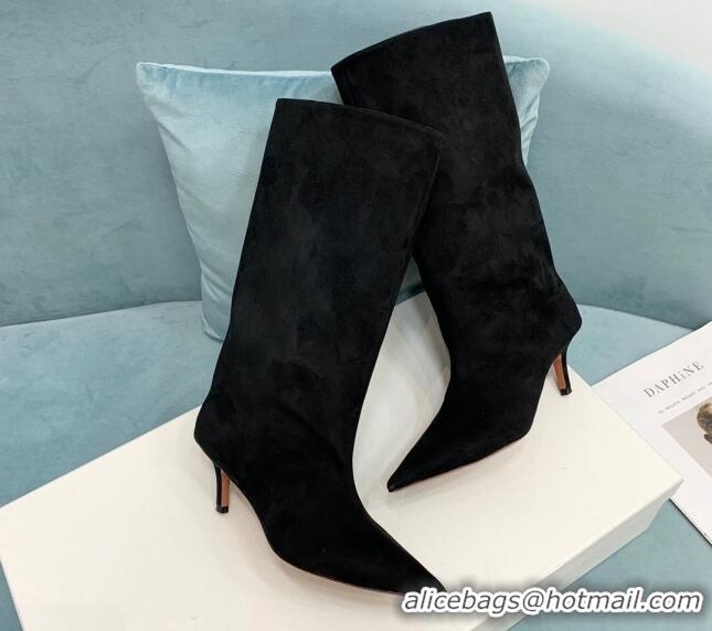 Low Cost Amina Muaddi Fiona Medium Boots 6.5cm in Suede Black 214078