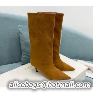 Charming Amina Muaddi Fiona Medium Boots 6.5cm in Suede Brown 214079