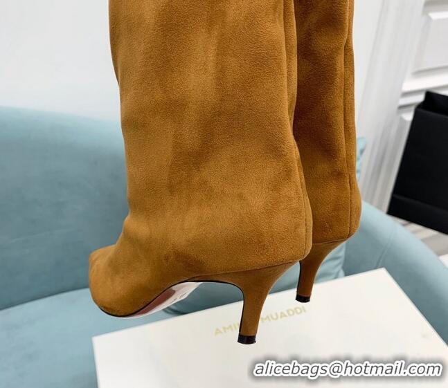 Charming Amina Muaddi Fiona Medium Boots 6.5cm in Suede Brown 214079