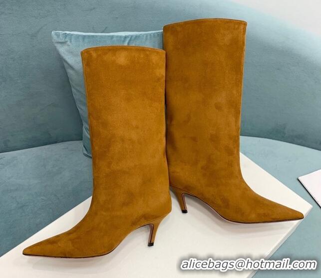 Charming Amina Muaddi Fiona Medium Boots 6.5cm in Suede Brown 214079